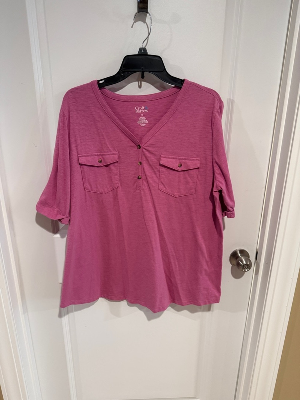 croft & barrow Rose Pink V-Neck Short Sleeve Pocket Tee